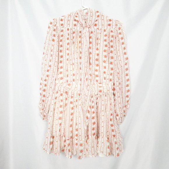 Anthropologie Let Me Be Mock Neck Sheer Mini Dress Pink Floral Combo - Medium - Picture 6 of 11
